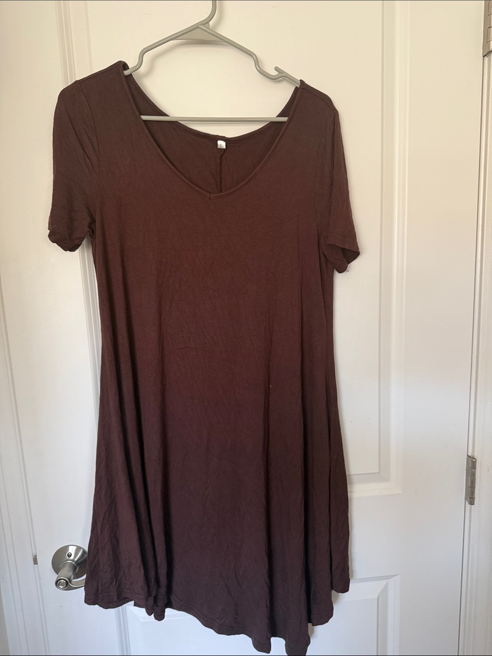 Relaxed Brown V-Neck Tunic Dress